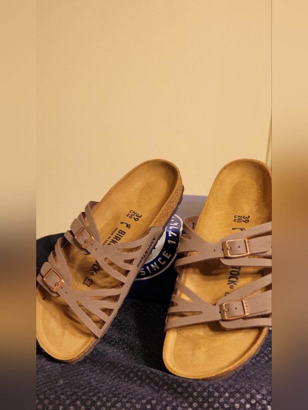 Birkenstock Taupe Strappy Slide Sandals